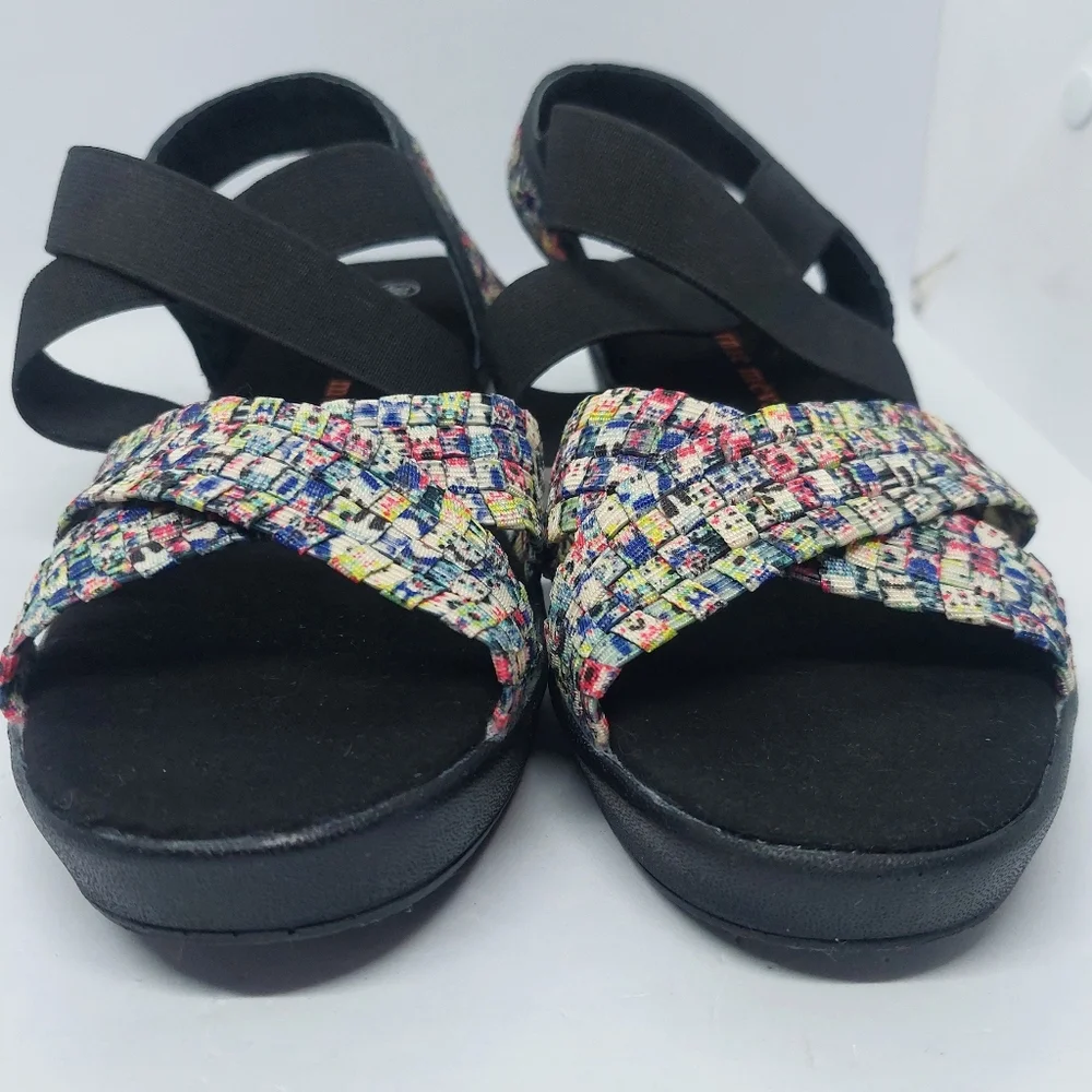Bernie Mev Hallie Black Multicolor Wedge Open Toe Sandals Womens Size 38 US 7